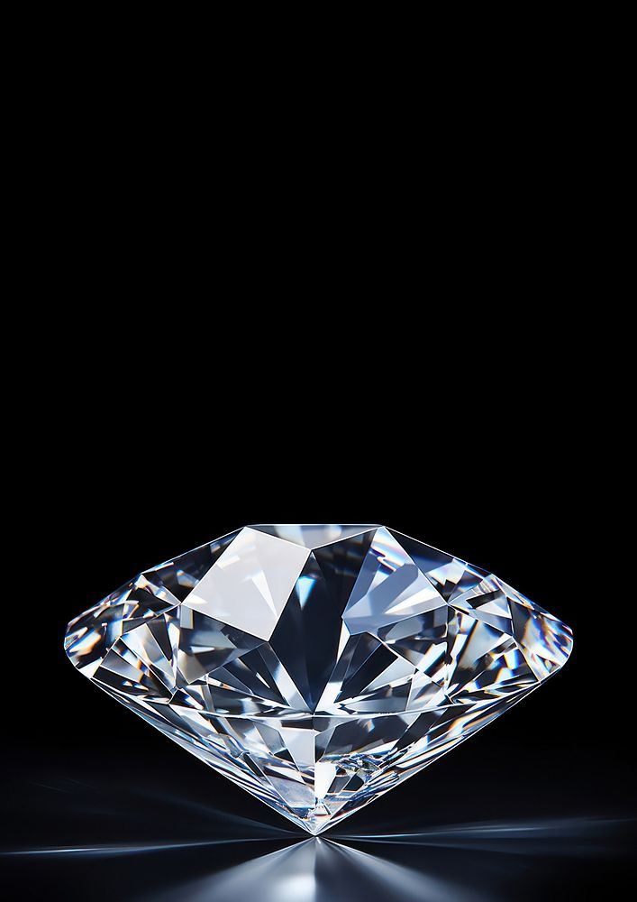 Photo of diamond, isolated on black background.  