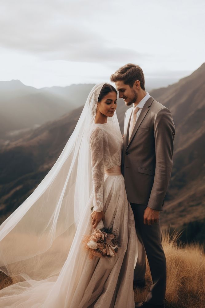 Wedding dress bride mountain fashion. AI generated Image by rawpixel.