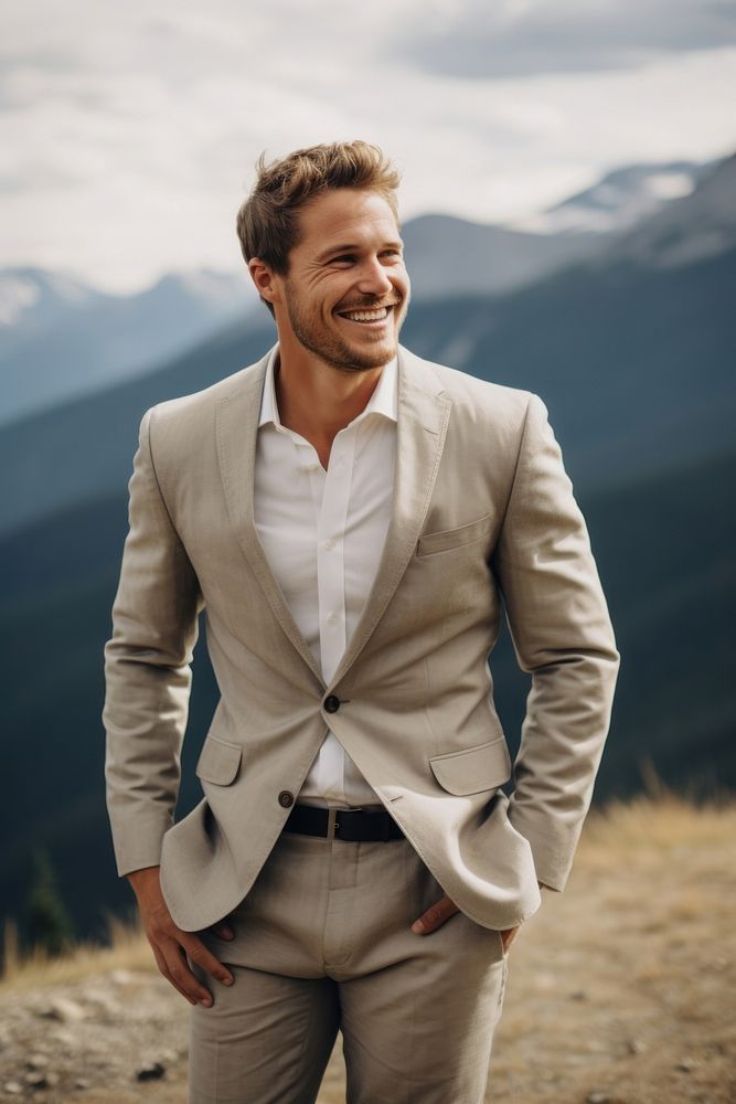 Groom mountain blazer smile. AI generated Image by rawpixel.