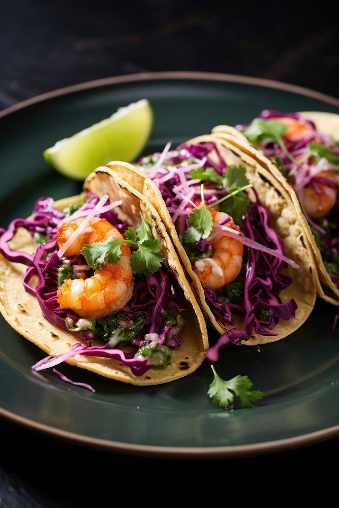 Shrimp tacos plate fruit onion. AI generated Image by rawpixel.