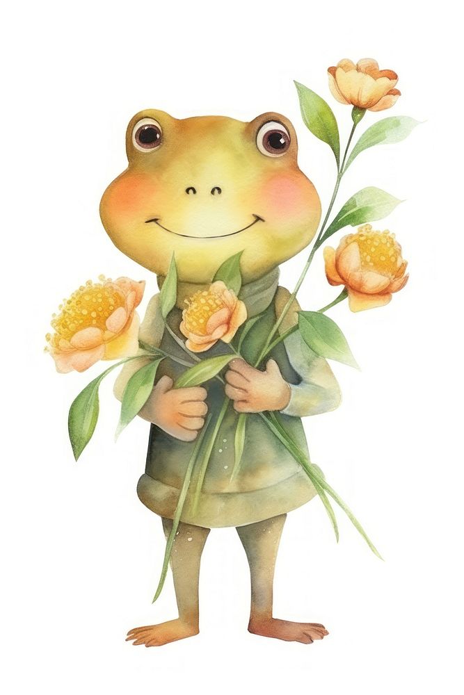 Frog holding flowers amphibian animal plant. AI generated Image by rawpixel.