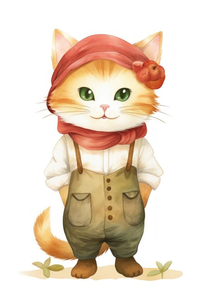 Cat persian farmer costume cartoon cute representation. AI generated Image by rawpixel.