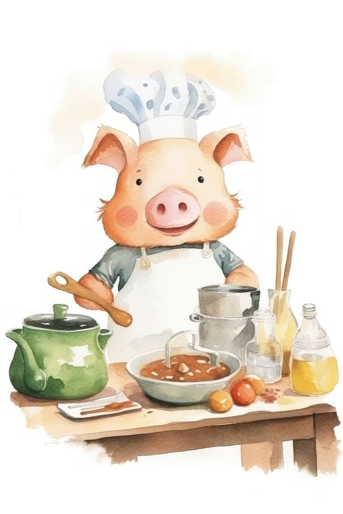 Characters pig cooking cartoon mammal animal. AI generated Image by rawpixel.