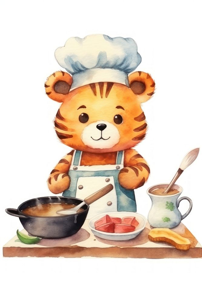 Characters tiger cooking cartoon spoon cute. AI generated Image by rawpixel.
