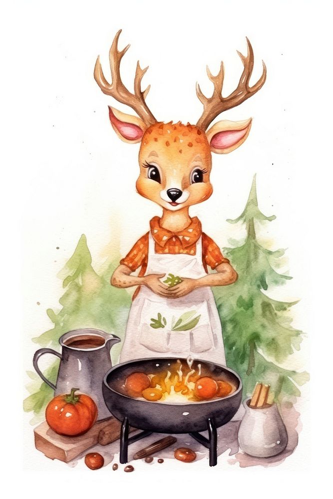 Characters deer cooking cartoon mammal animal. 