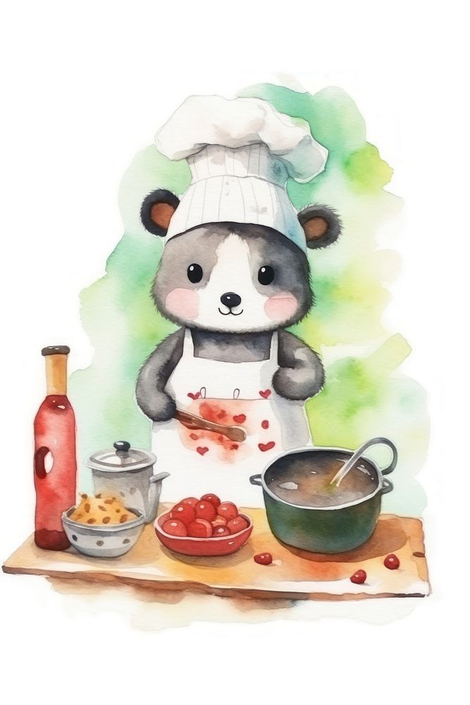 Characters ferret cooking cartoon cute food. AI generated Image by rawpixel.