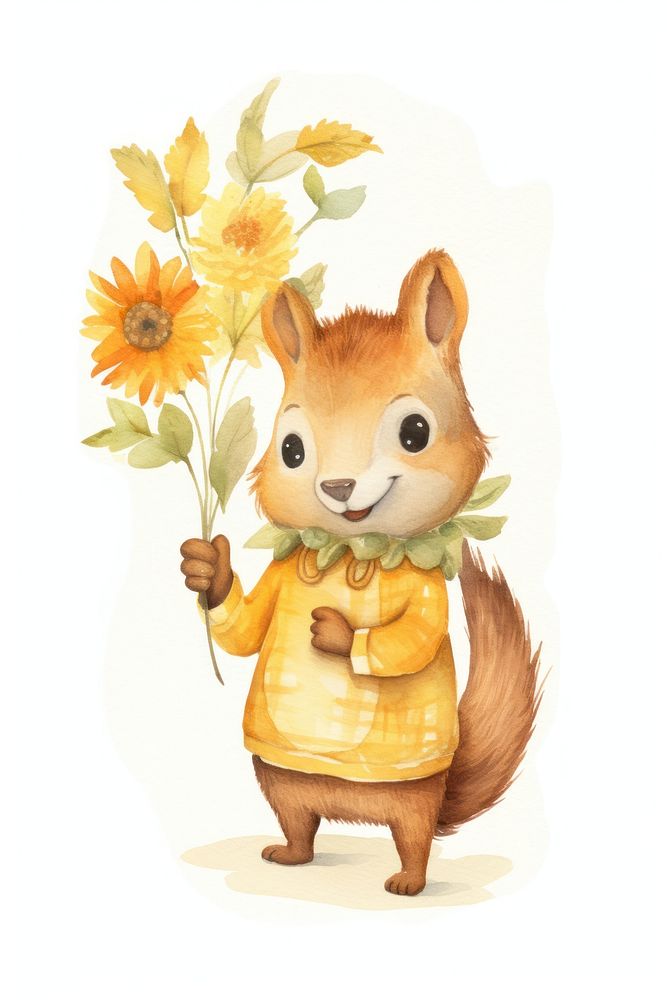 Squirrel sunflower animal holding. AI generated Image by rawpixel.