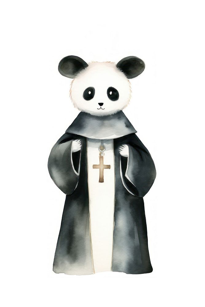 Panda priest costume cartoon symbol cross. AI generated Image by rawpixel.