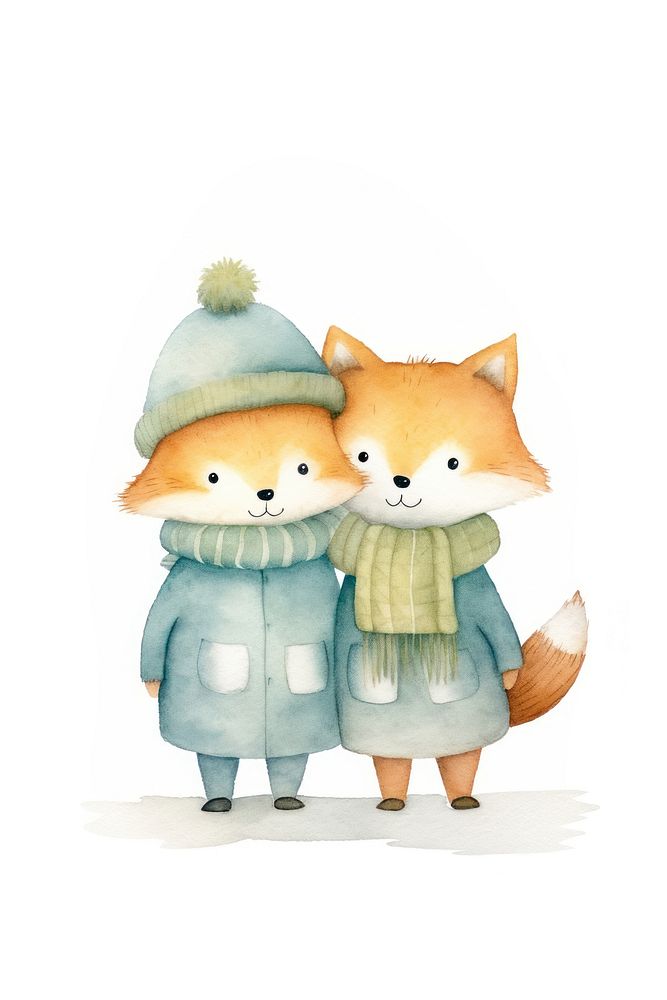 Foxes hugging cartoon winter nature. AI generated Image by rawpixel.