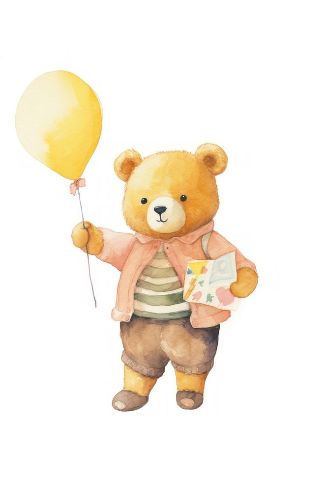 Bear holding plane ticket balloon cartoon cute. 