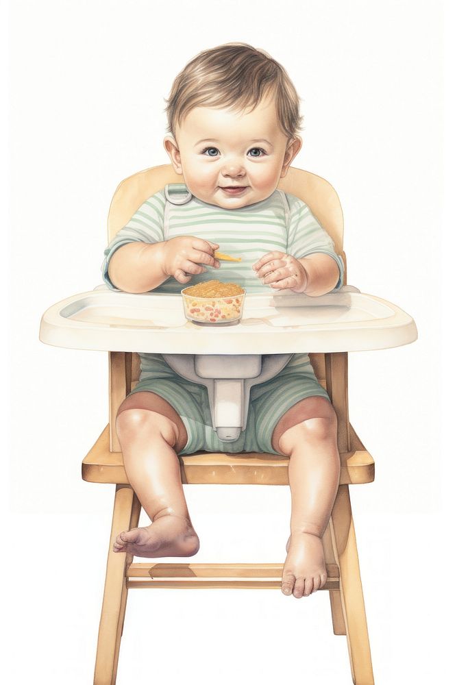 Baby eating chair furniture portrait. 