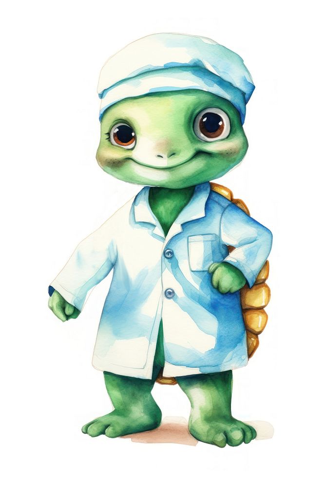 Turtle character wearing surgeon costume cute white background representation. AI generated Image by rawpixel.