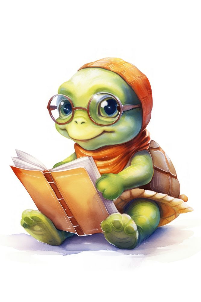 Tortoise philosopher reading cute book. AI generated Image by rawpixel.