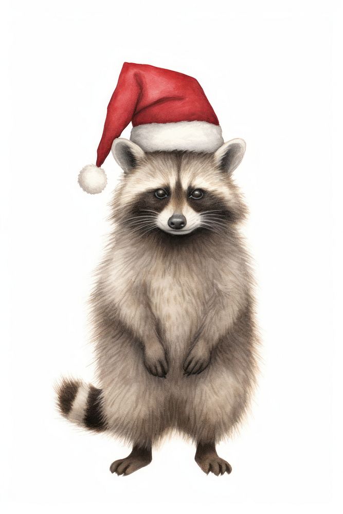 Raccoon christmas drawing mammal. AI generated Image by rawpixel.