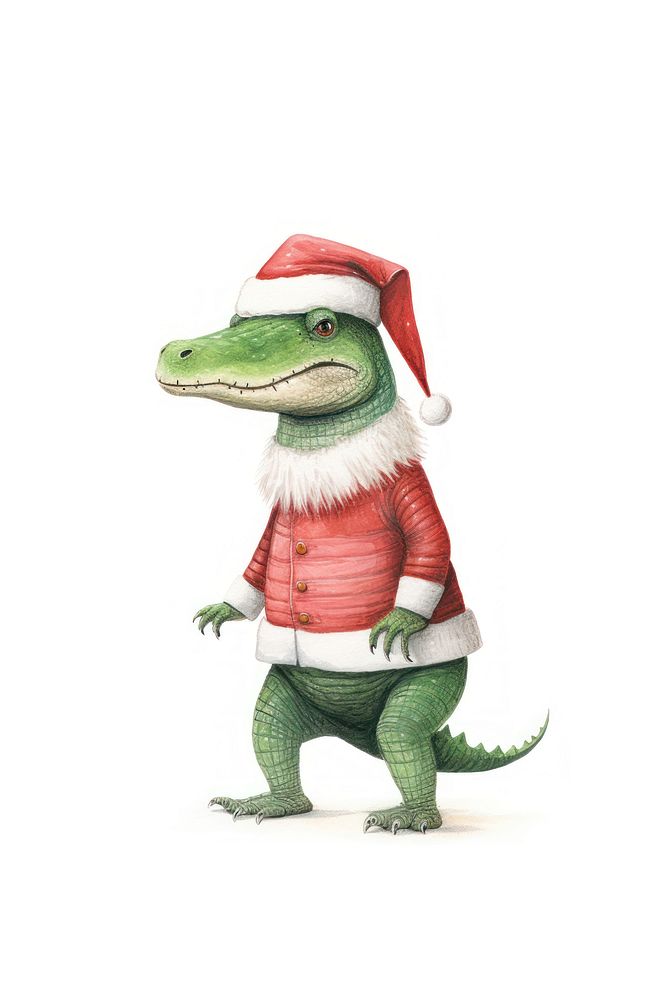 Christmas cute alligator dinosaur reptile drawing. AI generated Image by rawpixel.