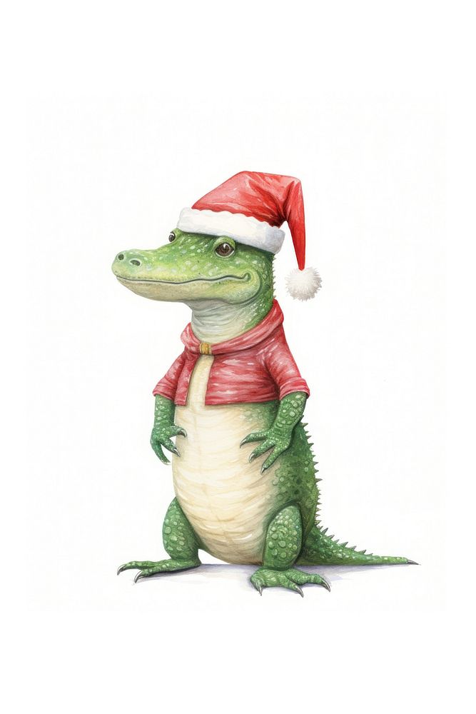 Christmas cute alligator reptile drawing animal. AI generated Image by rawpixel.