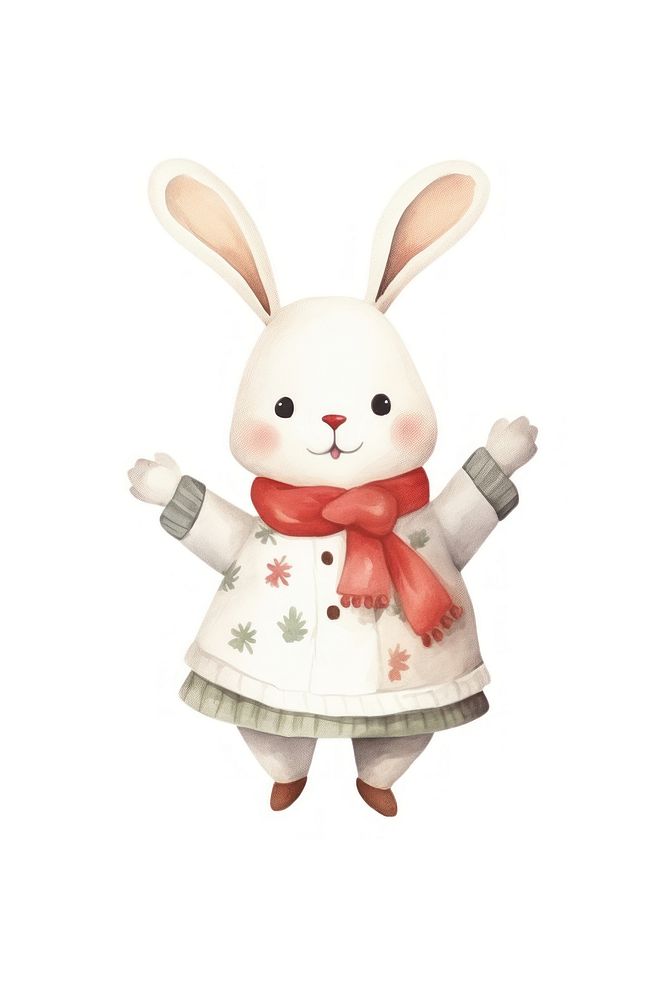 Christmas rabbit dancing figurine cartoon white. AI generated Image by rawpixel.