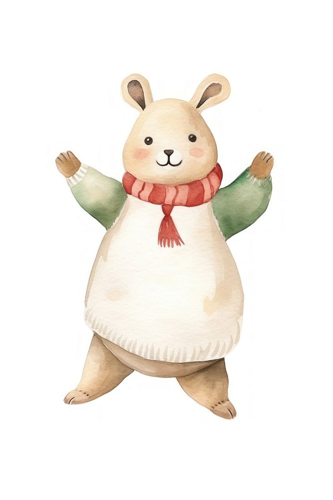 Christmas rabbit dancing figurine snowman cartoon. AI generated Image by rawpixel.