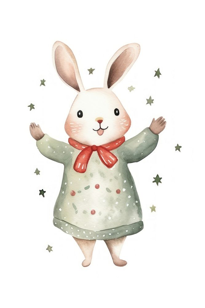 Christmas rabbit cartoon cute white background. AI generated Image by rawpixel.