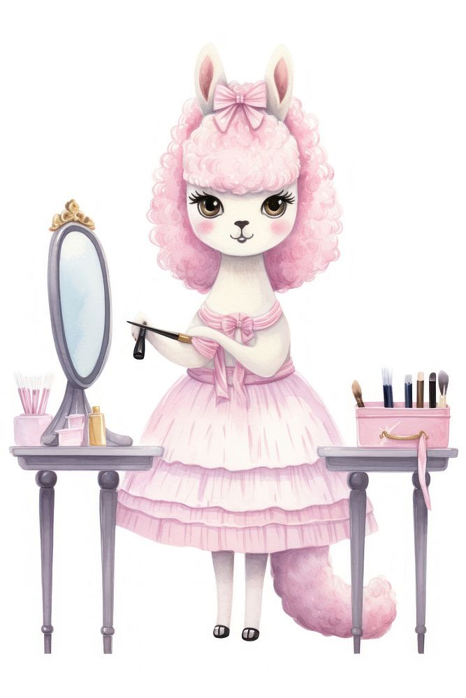 Alpaca beauty salon cartoon doll cute. AI generated Image by rawpixel.
