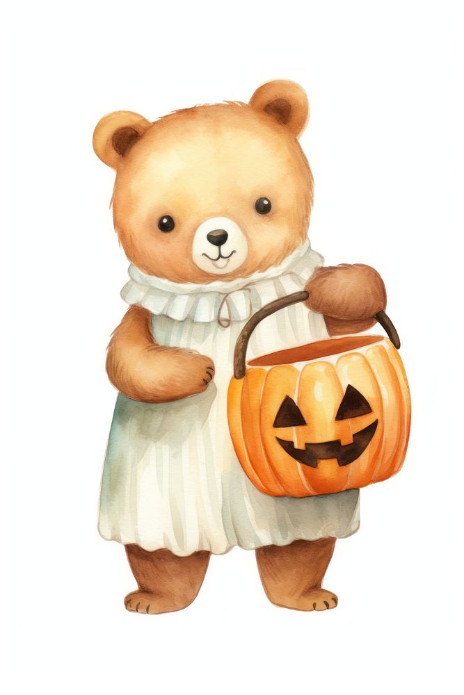 Bear holding halloween pumpkin basket cartoon cute toy. AI generated Image by rawpixel.
