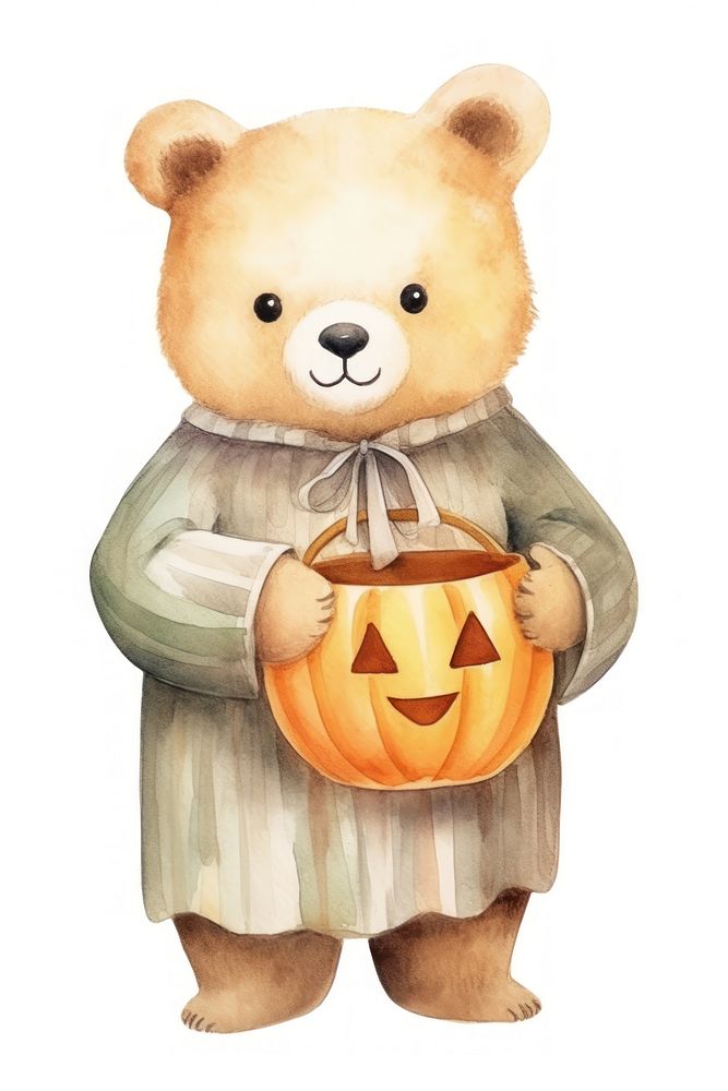 Bear holding halloween pumpkin basket cartoon cute toy. 