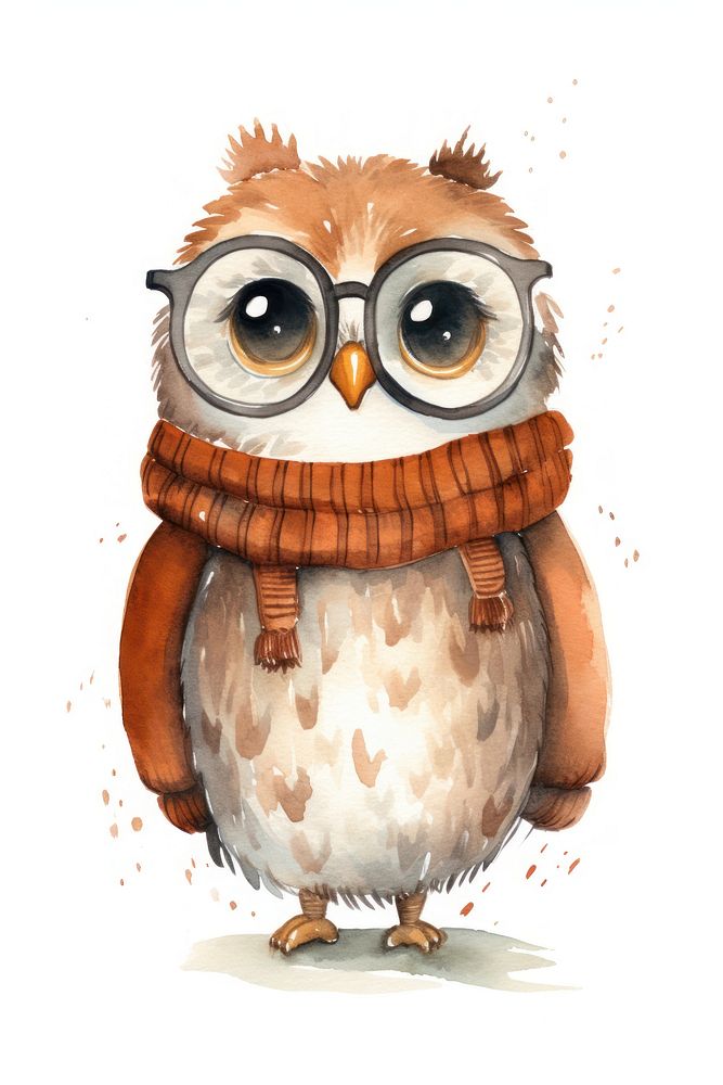 A family owl wearing a sweater animal drawing sketch. AI generated Image by rawpixel.
