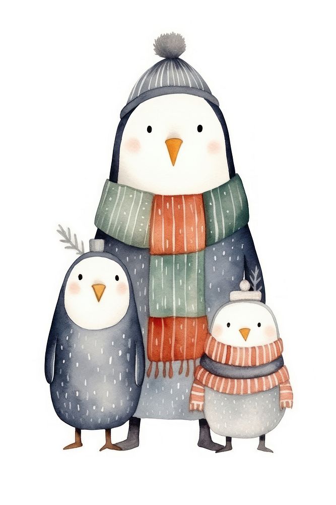 A family penguin wearing a sweater snowman winter animal. 