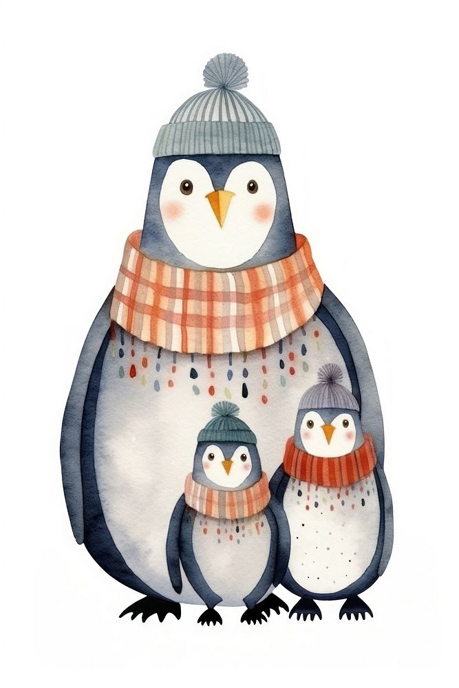 A family penguin wearing sweater animal snowman winter. 