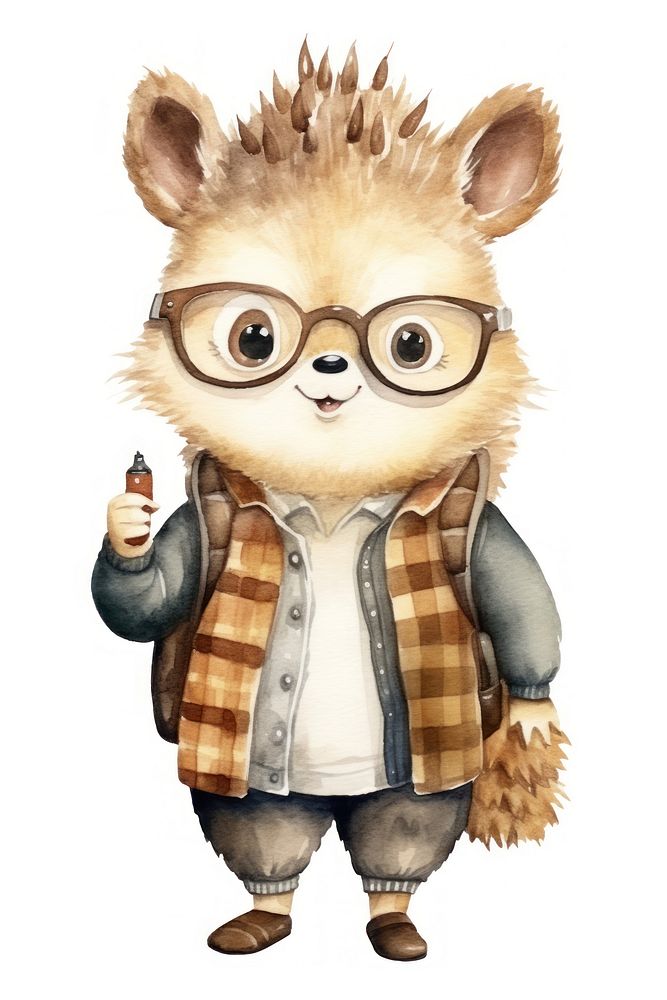 Hedgehog student glasses cartoon cute. AI generated Image by rawpixel.