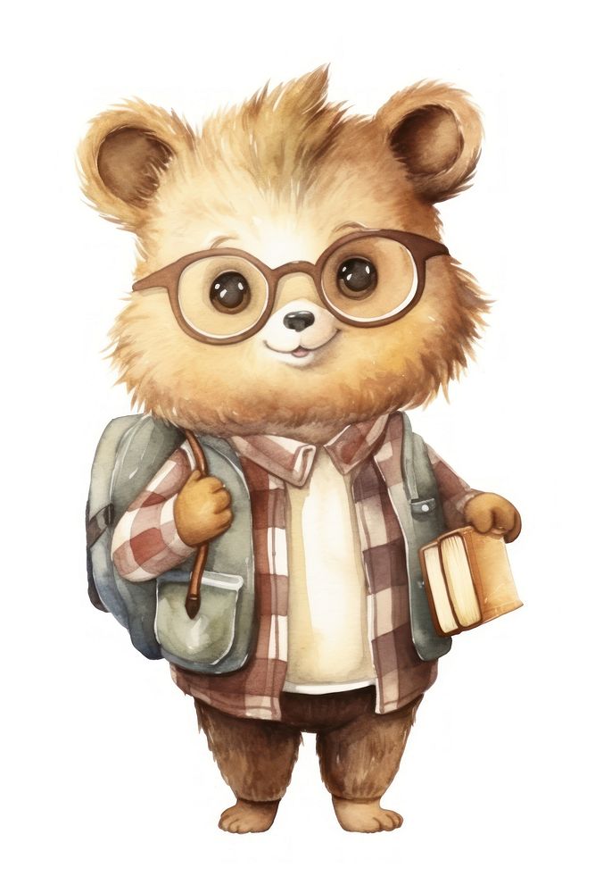 Hedgehog student glasses cartoon animal. 