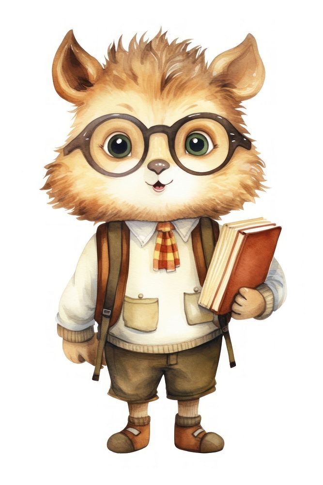 Hedgehog student glasses cartoon animal. AI generated Image by rawpixel.