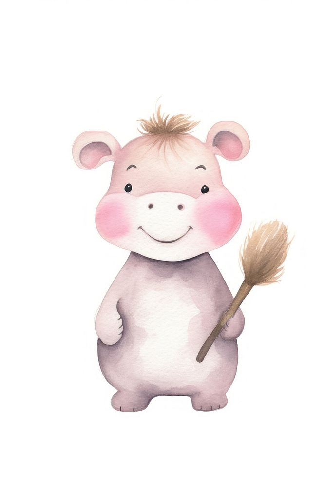 Hippo holding hairbrush cartoon animal nature. AI generated Image by rawpixel.