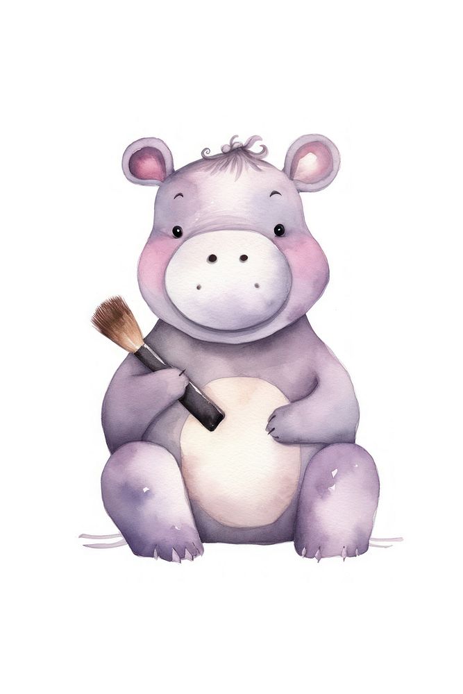 Hippo holding makeup cartoon animal cute. AI generated Image by rawpixel.