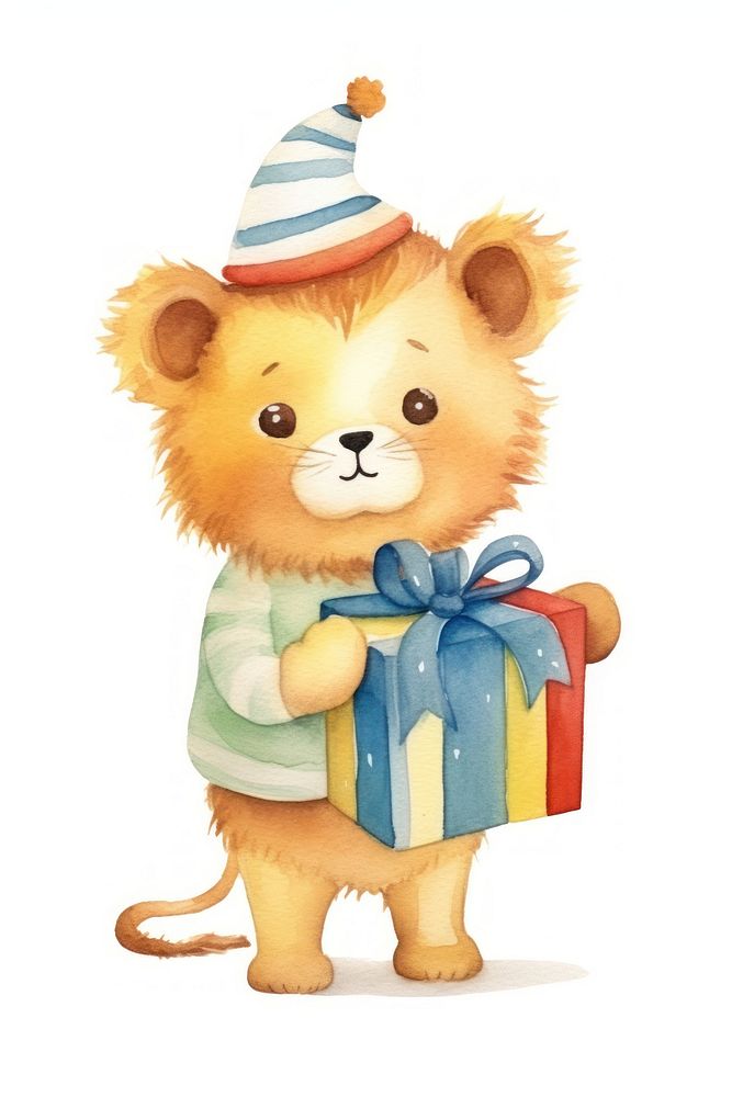 Lion holding christmas present cartoon cute toy. AI generated Image by rawpixel.