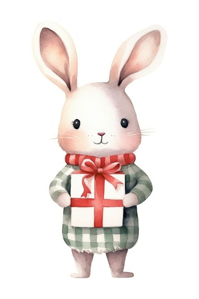 Rabbit holding christmas present cartoon mammal white. AI generated Image by rawpixel.
