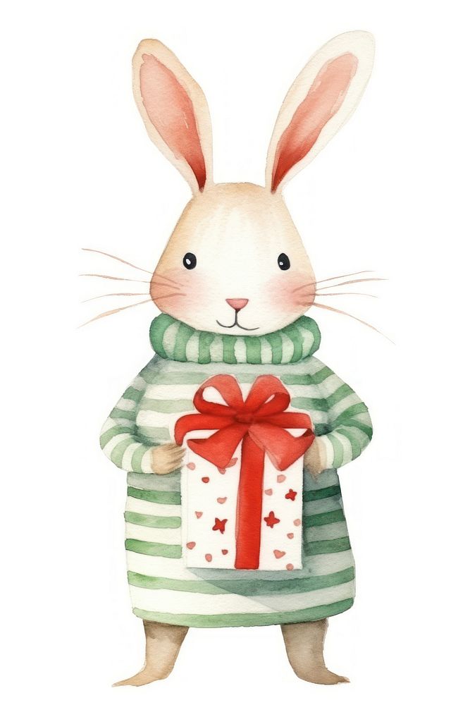 Rabbit holding christmas present cartoon mammal animal. AI generated Image by rawpixel.