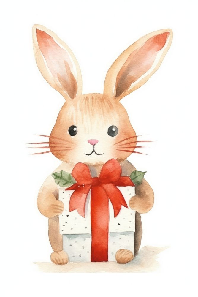 Rabbit holding christmas present cartoon mammal animal. AI generated Image by rawpixel.