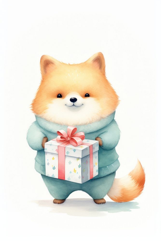 Fox holding a gift boxs mammal cute pet. AI generated Image by rawpixel.