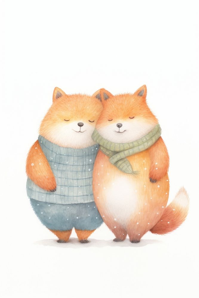 Couple fox hugging mammal animal rodent. AI generated Image by rawpixel.