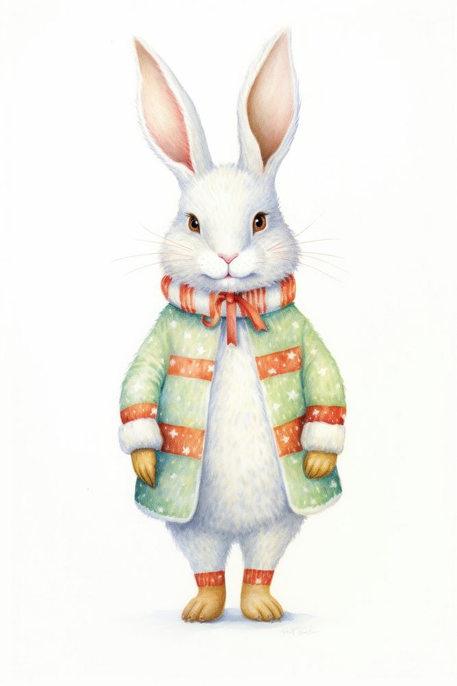 Rabbit christmas drawing rodent animal. AI generated Image by rawpixel.