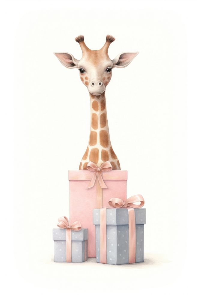 Giraffe holding a gift boxs mammal animal cute. AI generated Image by rawpixel.
