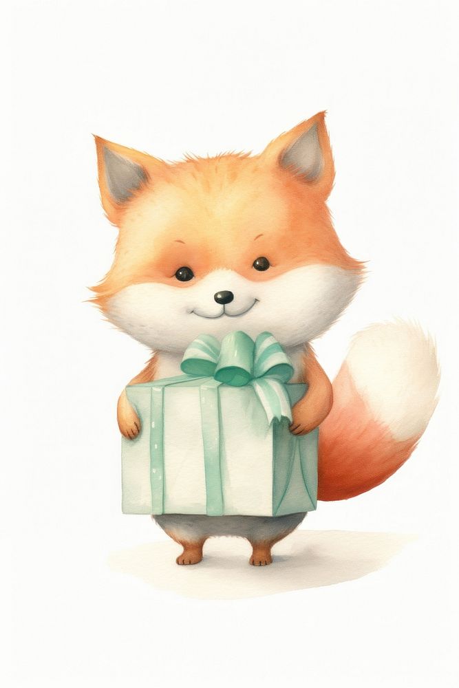 Fox holding a gift boxs mammal cute celebration. AI generated Image by rawpixel.