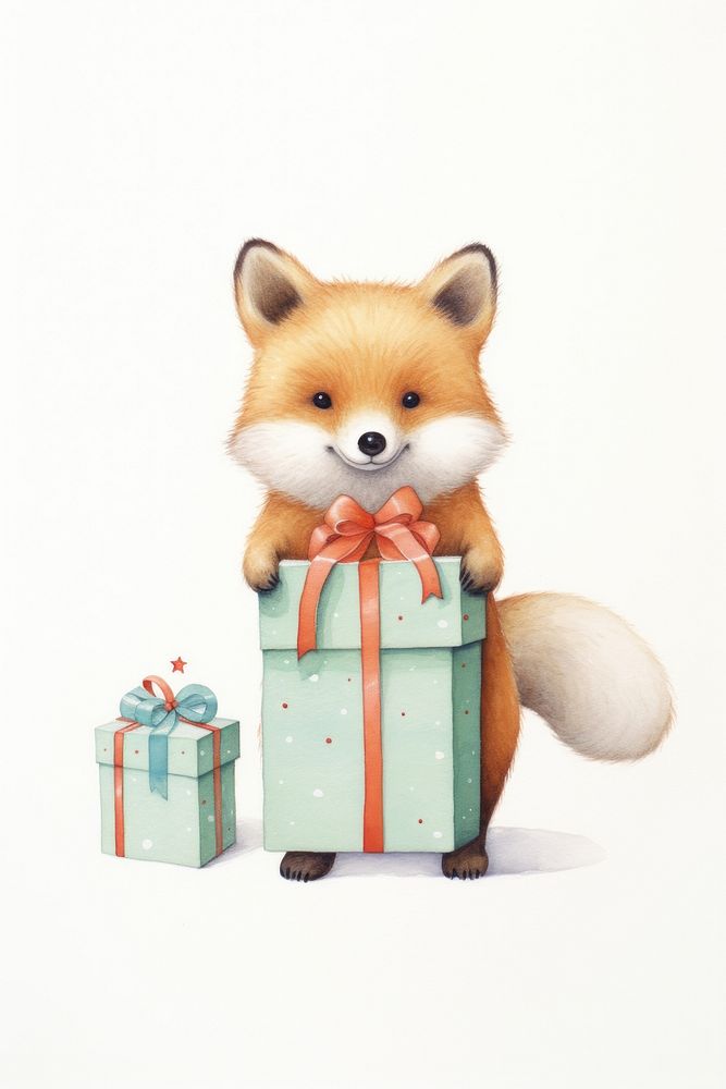 Fox holding a gift boxs mammal animal cute. AI generated Image by rawpixel.