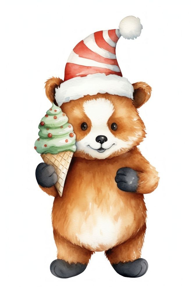 Christmas cute red panda eating ice-cream cartoon dessert mammal. AI generated Image by rawpixel.