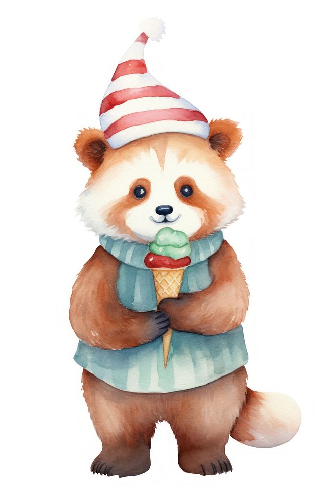 Christmas cute red panda eating ice-cream cartoon mammal animal. AI generated Image by rawpixel.