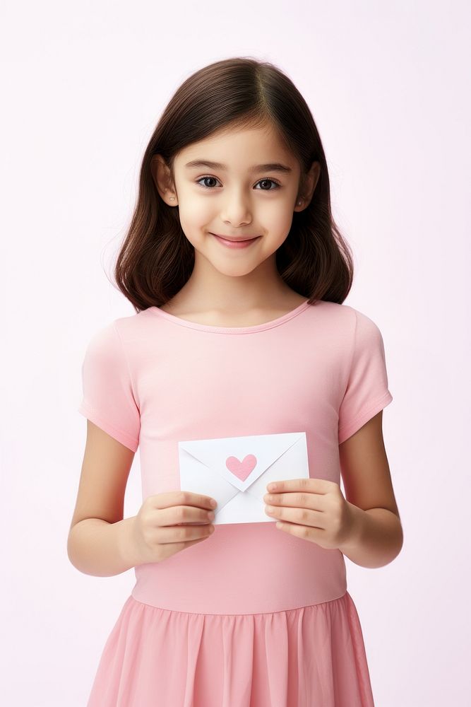 A girl holding a pink love letter portrait paper child. AI generated Image by rawpixel.