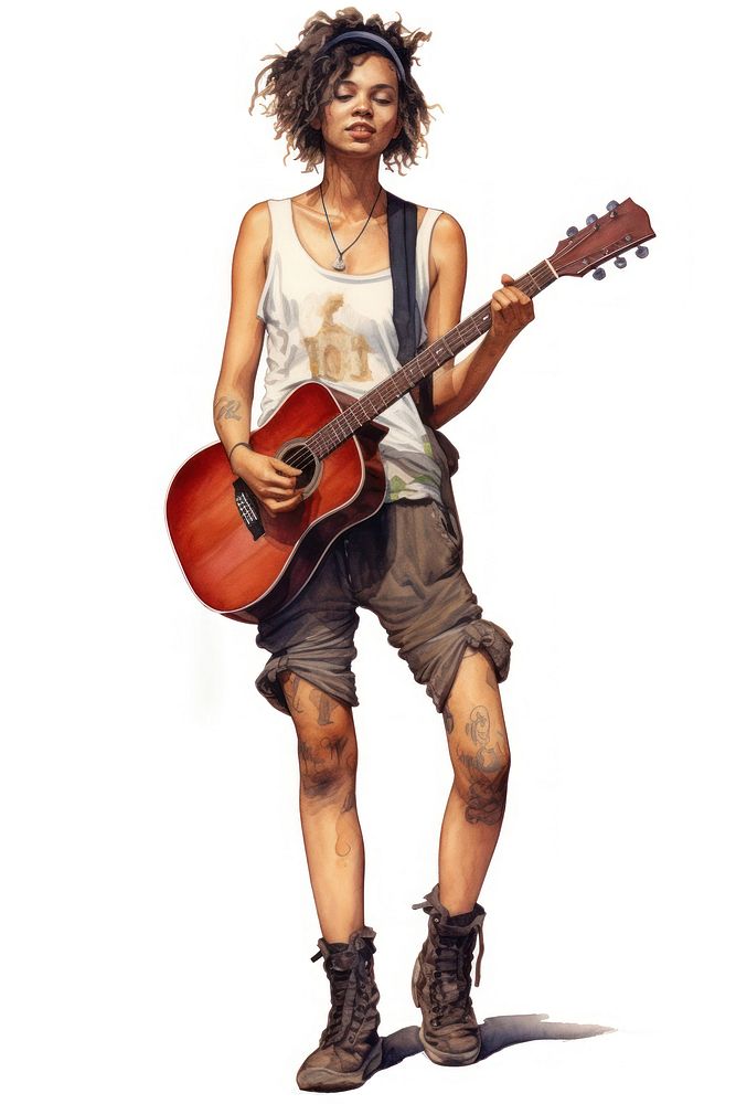 Young singer musician guitar white background. AI generated Image by rawpixel.