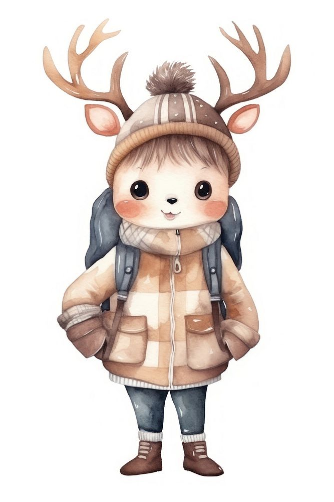Deer carry a bagpack cartoon cute white background. AI generated Image by rawpixel.