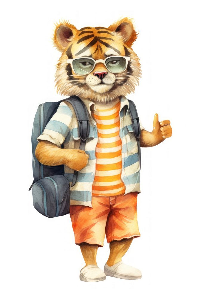 Tiger glasses backpack cartoon. AI generated Image by rawpixel.